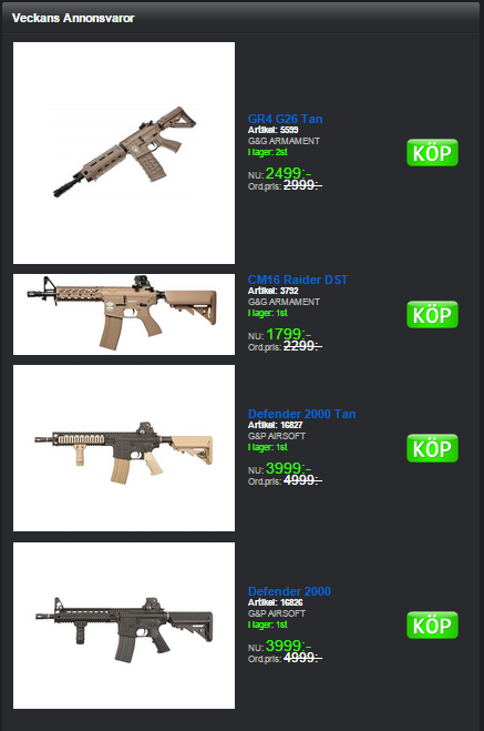Frysen Airsoft veckans annonsvaror