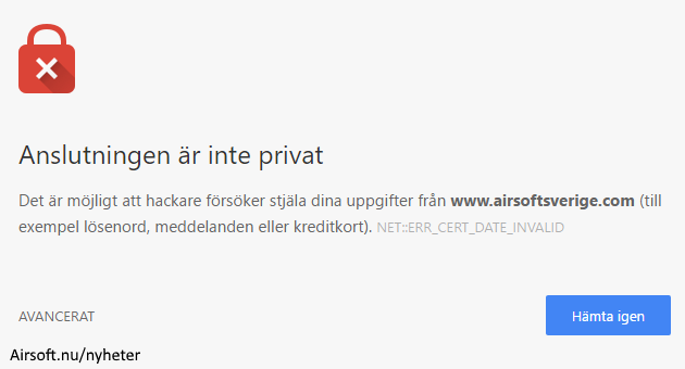 Certifikatfel på AirsoftSverige